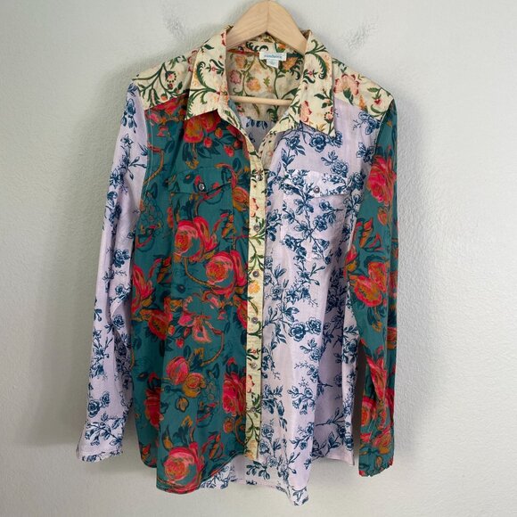 Sundance Womens Large Floral Patchwork Long Sleeve Shirt Button Up Blouse Top - Picture 10 of 14